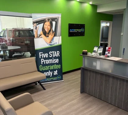 Customer lounge and reception desk inside AUTOSTREAM360 Centennial CO