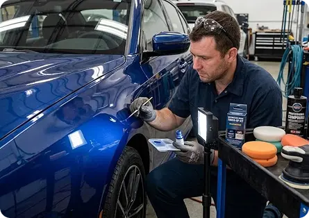 Panel being polished after dent removal